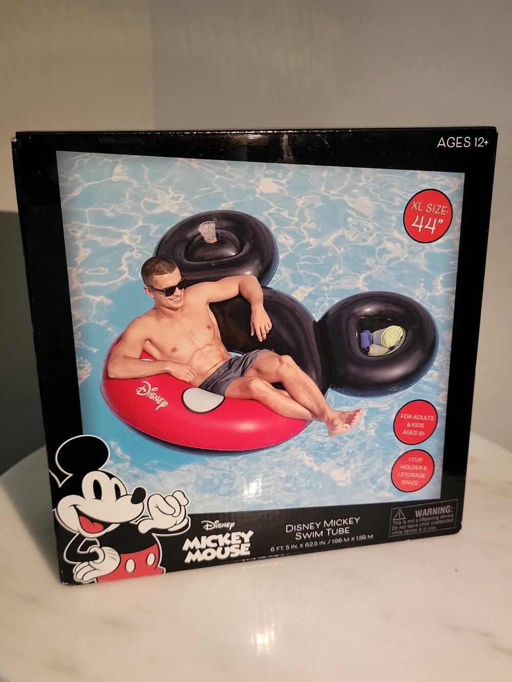 Disney Mickey Mouse Inflatable Swim Tube with Cup Holder & Storage Space XL NIB